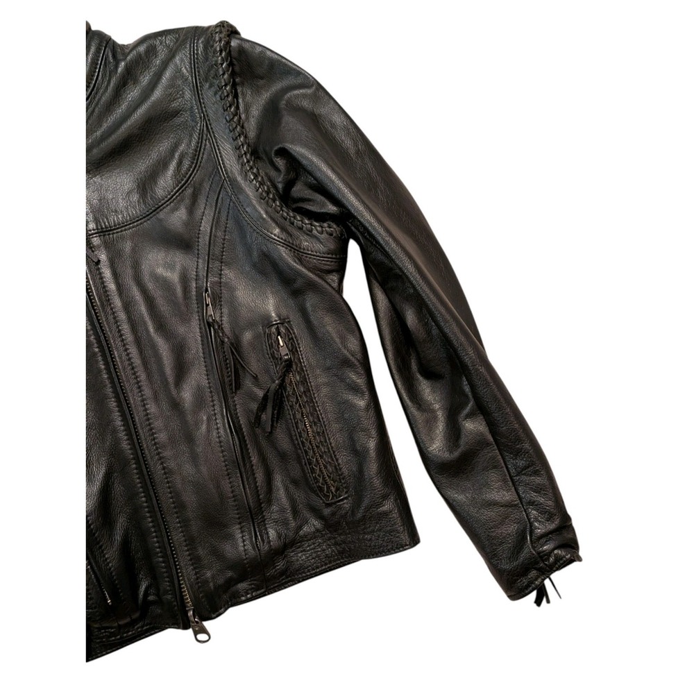 Harley Davidson Womens WILLIE G Zip Off Sleeves Black Leather Jacket 98515 M - Picture 7 of 12